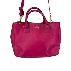 Tory Burch Robinson Saffiano Leather Double Zip Tote Crossbody Large Fuschia